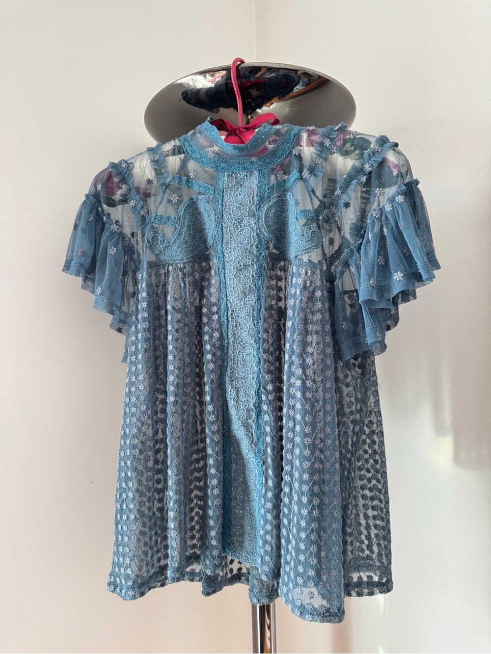 Free People Mesh Ruffle Blouse